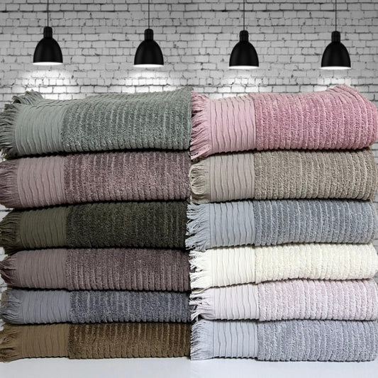 Saçaklı Banyo Havlusu 70×140 cm Dalga Desenli