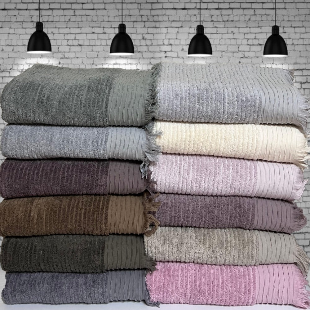 Saçaklı Banyo Havlusu 90×150 cm Dalga Desenli