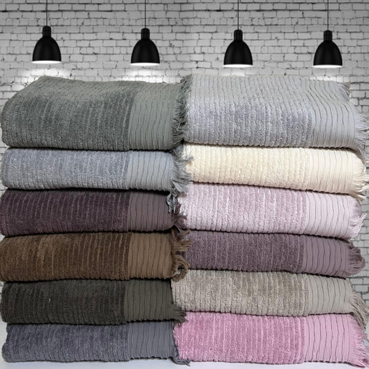 Saçaklı Banyo Havlusu 90×150 cm Dalga Desenli